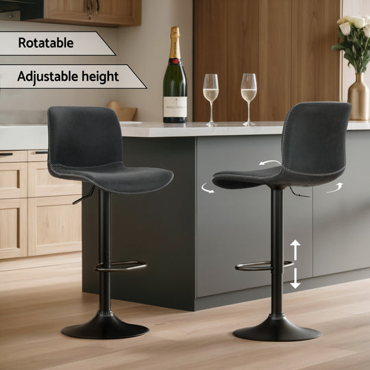 4X Bar Stools Kitchen Swivel Gas Lift Chairs Black/Brown, Black colour