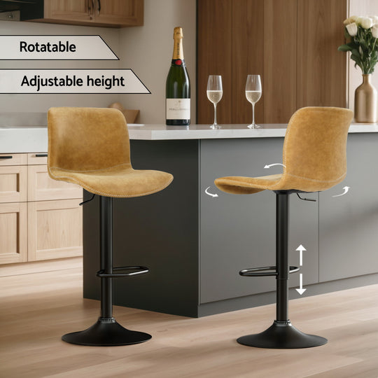 2x Bar Stools Kitchen Swivel Bar Stool Gas Lift Chairs Barstools Brown, Brown colour