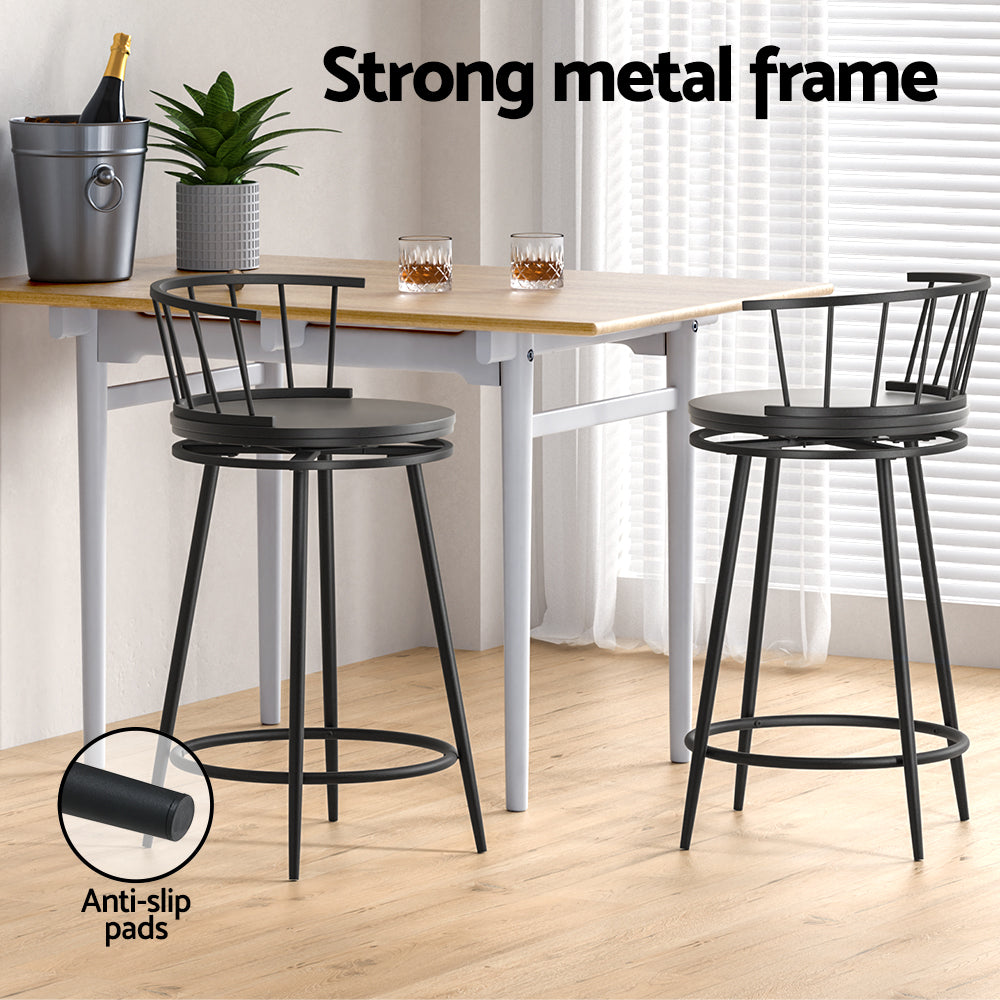 2x Bar Stools Swivel Metal Chairs