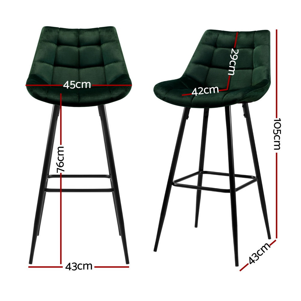 4Pcs - Bar Stools Velvet Chairs Green 4Pcs