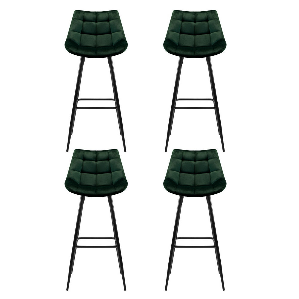 Bar Stools Velvet Chairs Green 4Pcs | Green colour