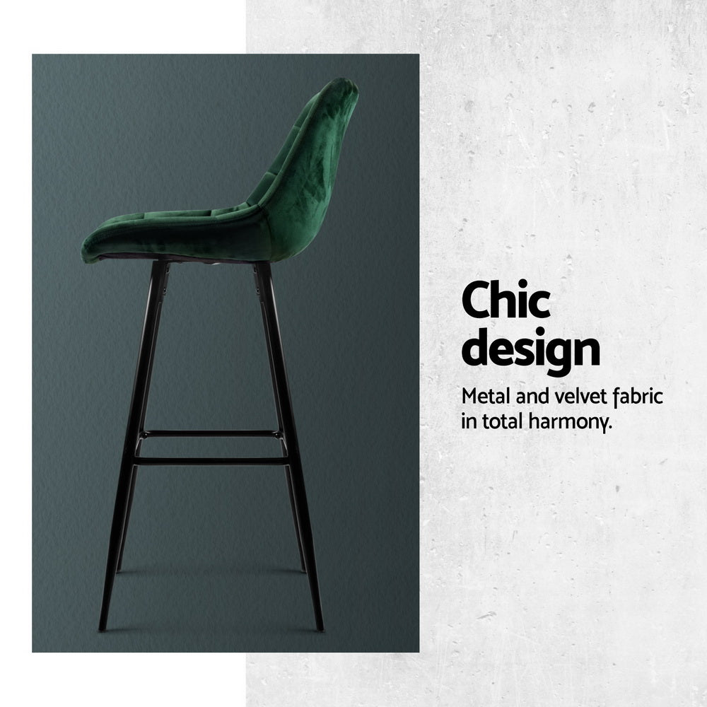 Bar Stools Velvet Chairs Green 4Pcs, Velvet finish