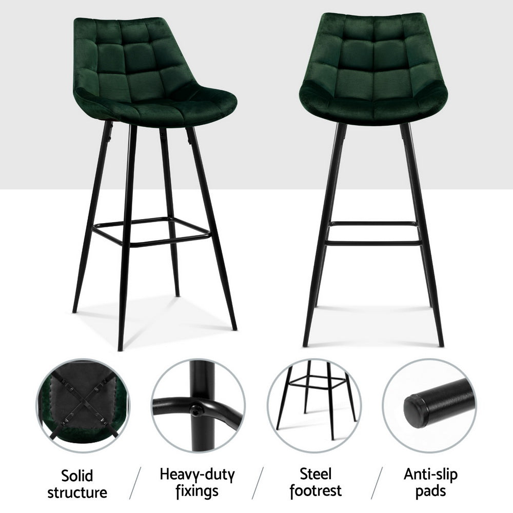 Table & Bar Stools - Bar Stools Velvet Chairs Green 4Pcs