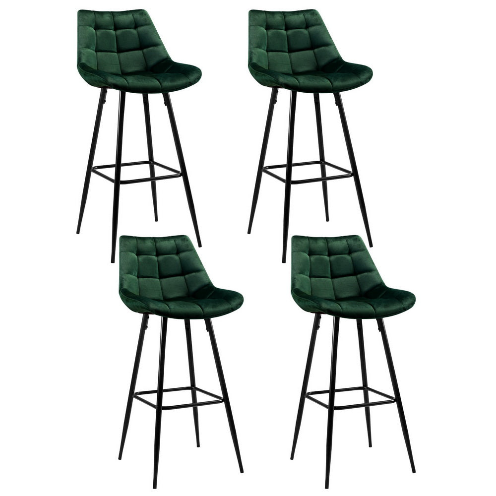 Velvet finish - Bar Stools Velvet Chairs Green 4Pcs