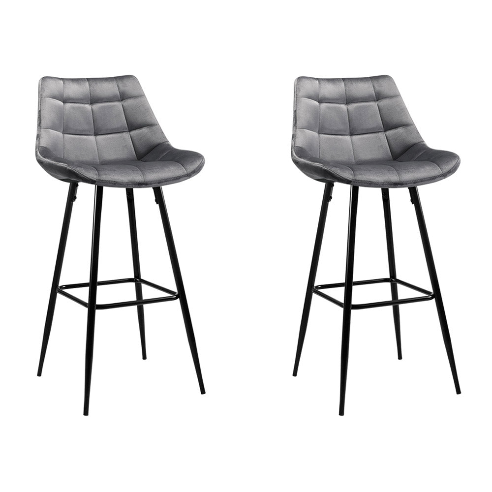 Velvet finish - 2x Bar Stools Velvet Chairs Grey