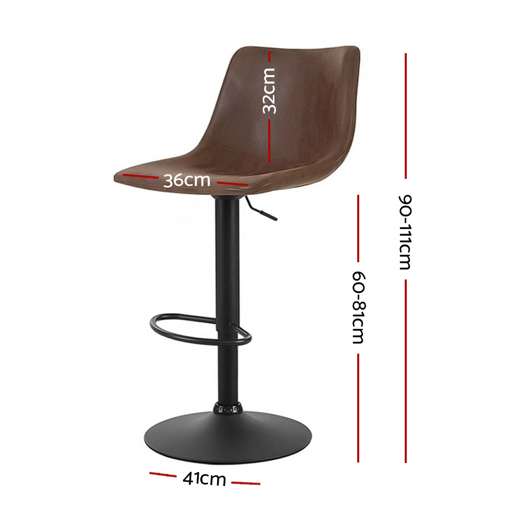 2x Kitchen Bar Stools Gas Lift Bar Stool Chairs Swivel Vintage Leather Brown Black Coated Legs