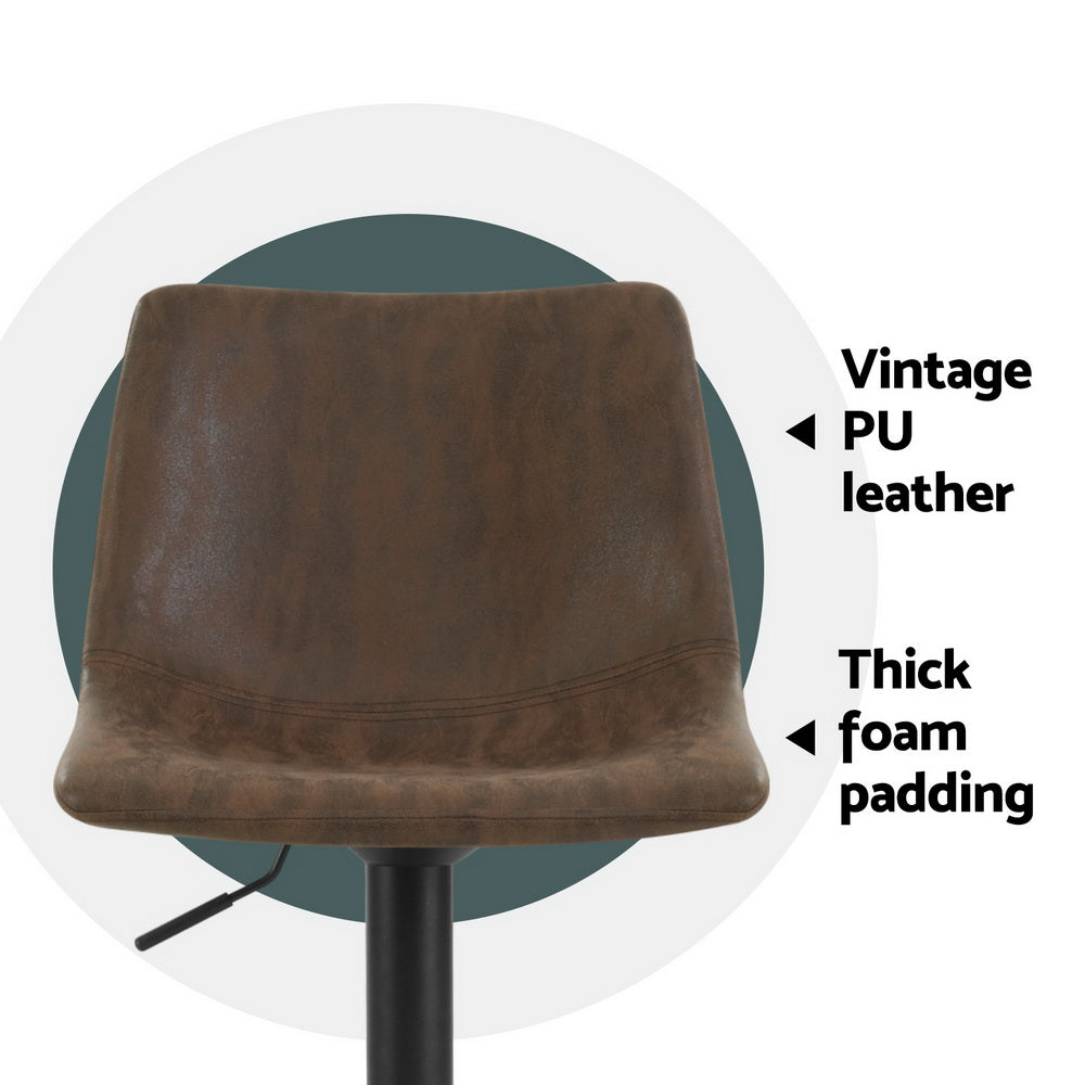 4X Bar Stools Vintage Leather Swivel Gas Lift Black/Brown