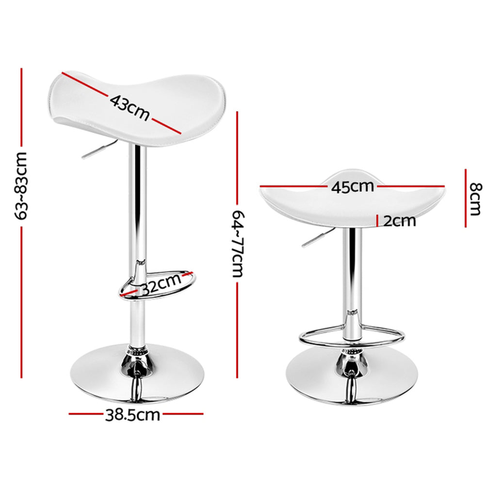 4x White Leather Bar Stools Gas Lift Adjustable Chairs