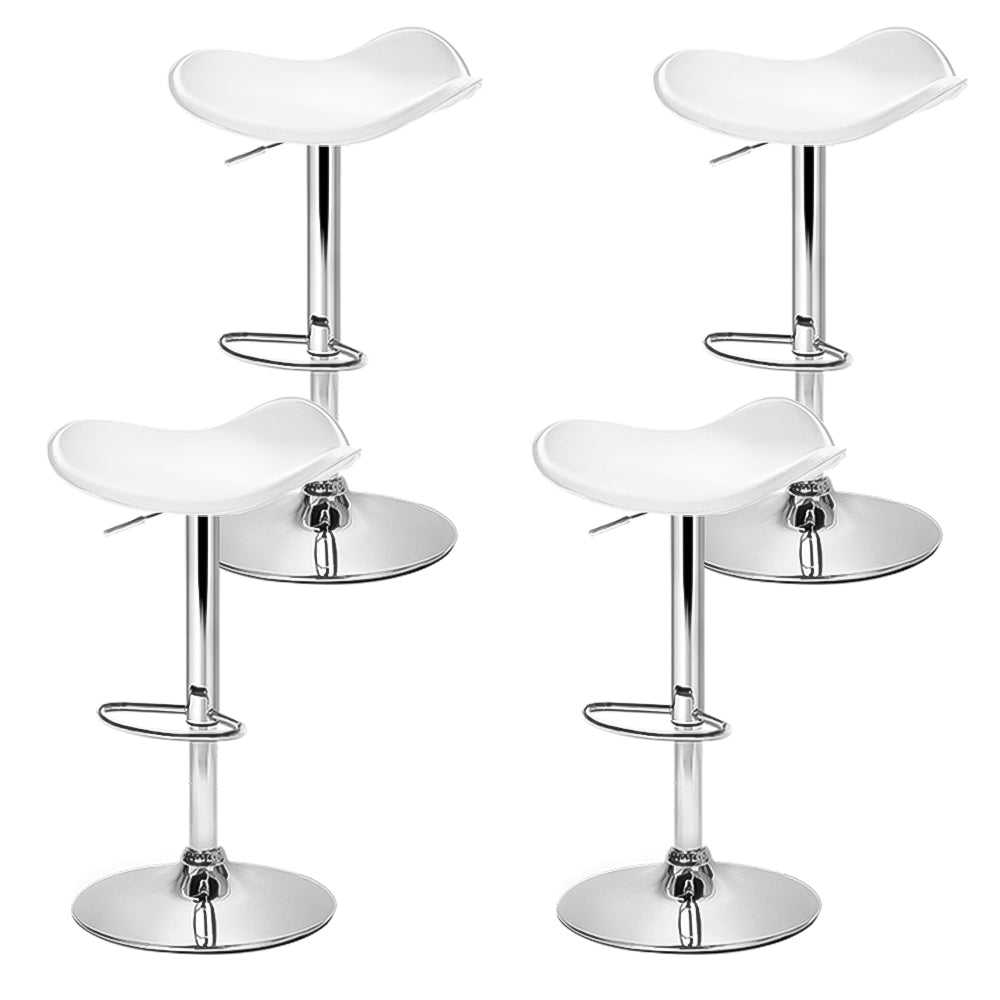 4x White Leather Bar Stools Gas Lift Adjustable Chairs
