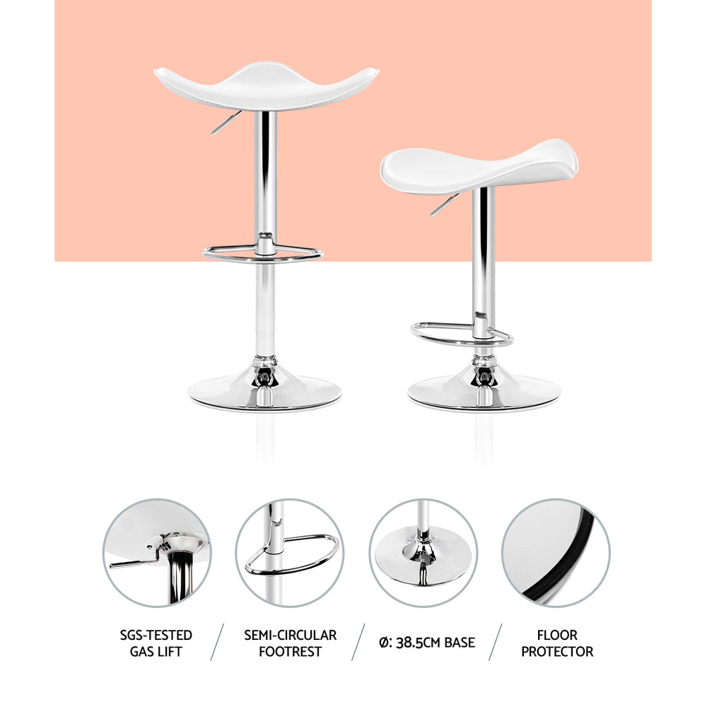 4x White Leather Bar Stools Gas Lift Adjustable Chairs