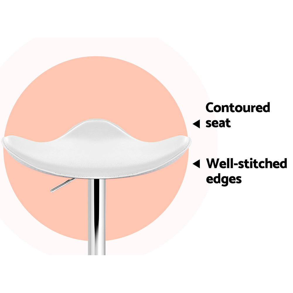 4x White Leather Bar Stools Gas Lift Adjustable Chairs