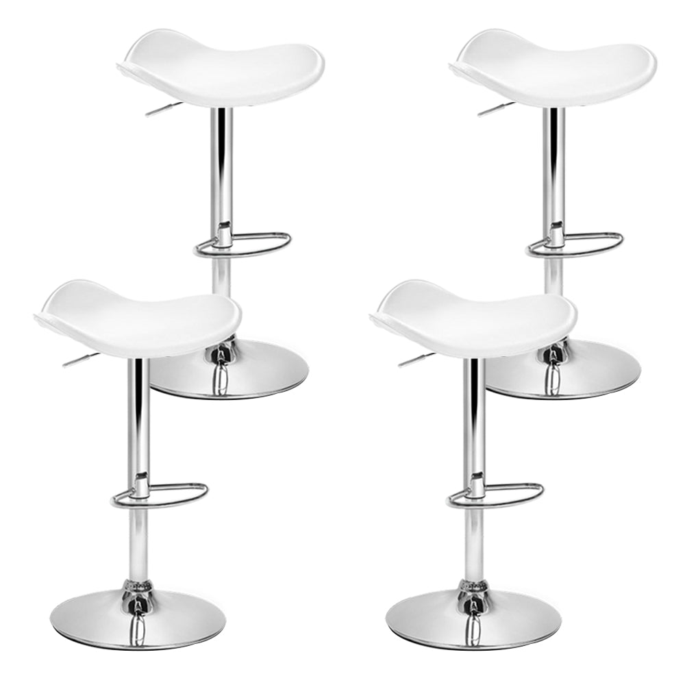 4x White Leather Bar Stools Gas Lift Adjustable Chairs