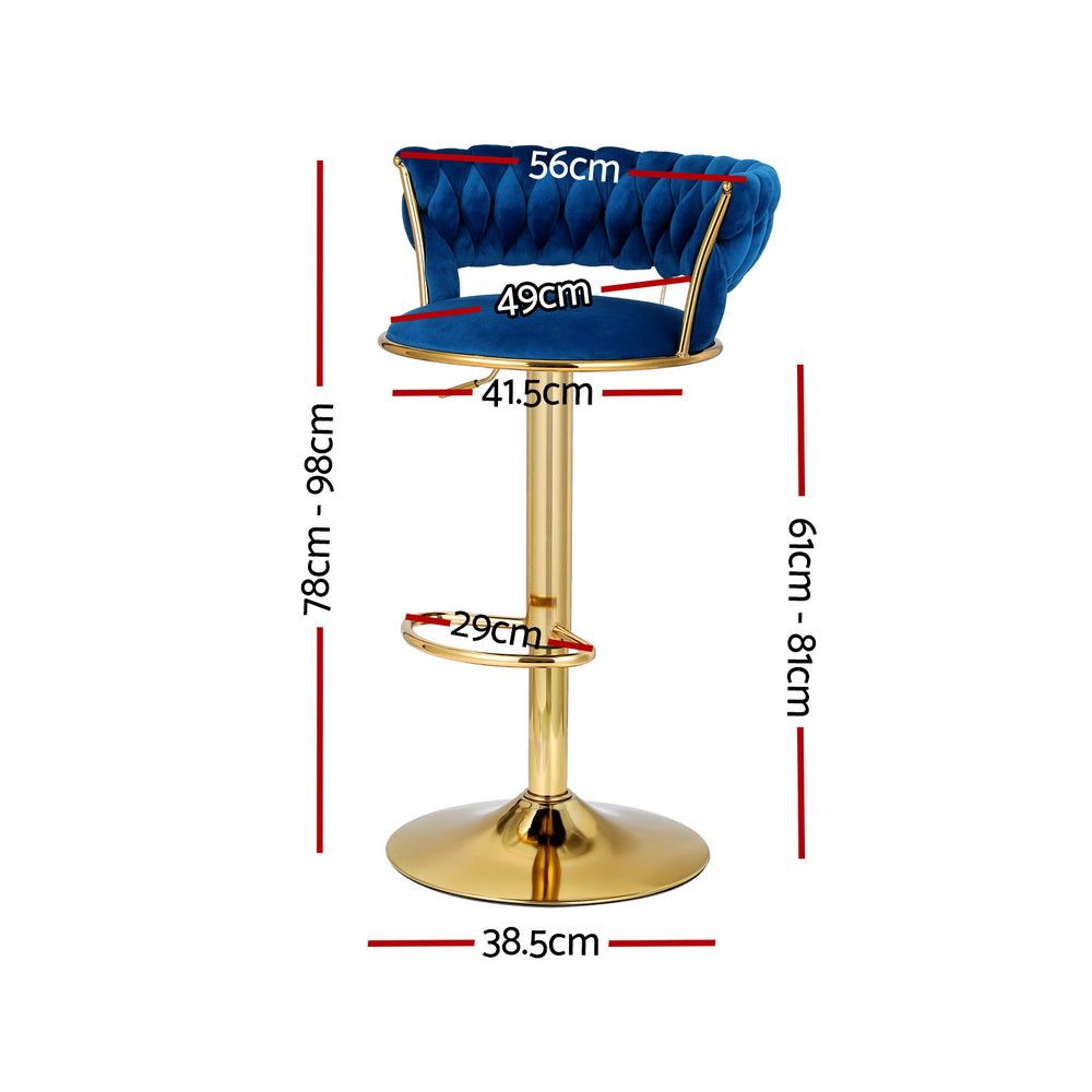 Navy colour - Bar Stools Gas Lift Velvet Woven Backrest Navy