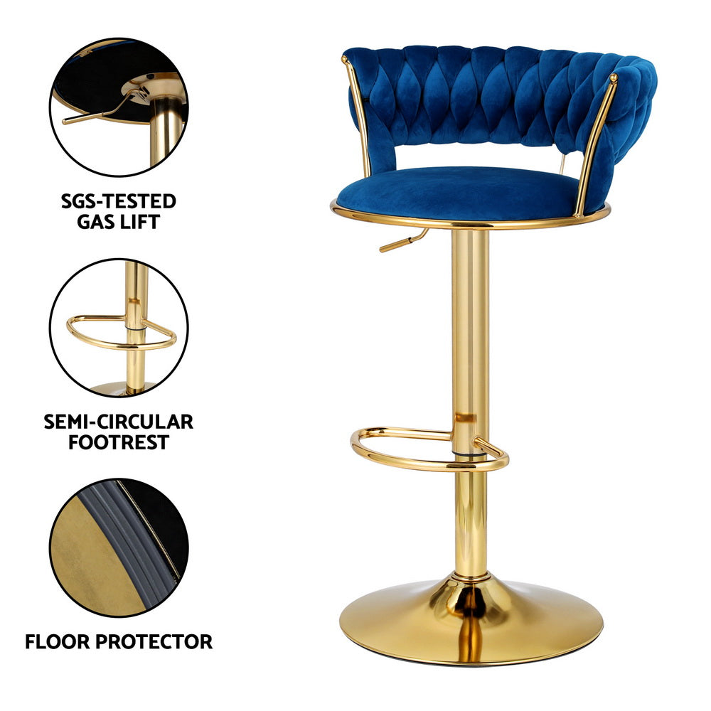 Velvet finish - Bar Stools Gas Lift Velvet Woven Backrest Navy