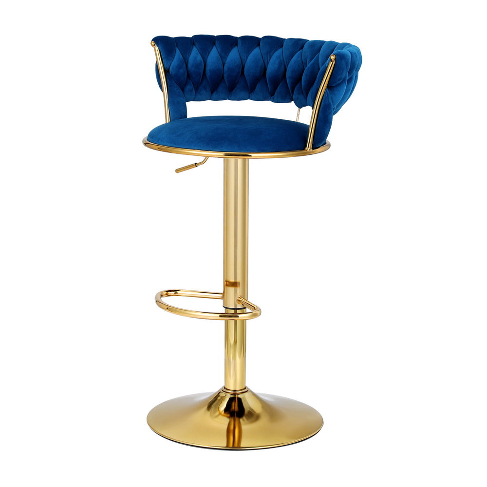 Bar Stools Gas Lift Velvet Woven Backrest Navy | Navy colour