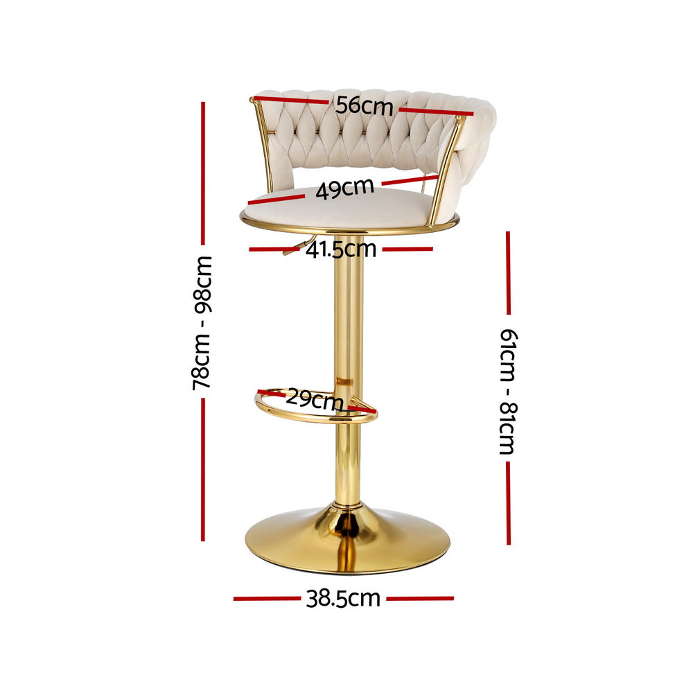 Velvet finish - Bar Stools Gas Lift Velvet Woven Backrest Ivory
