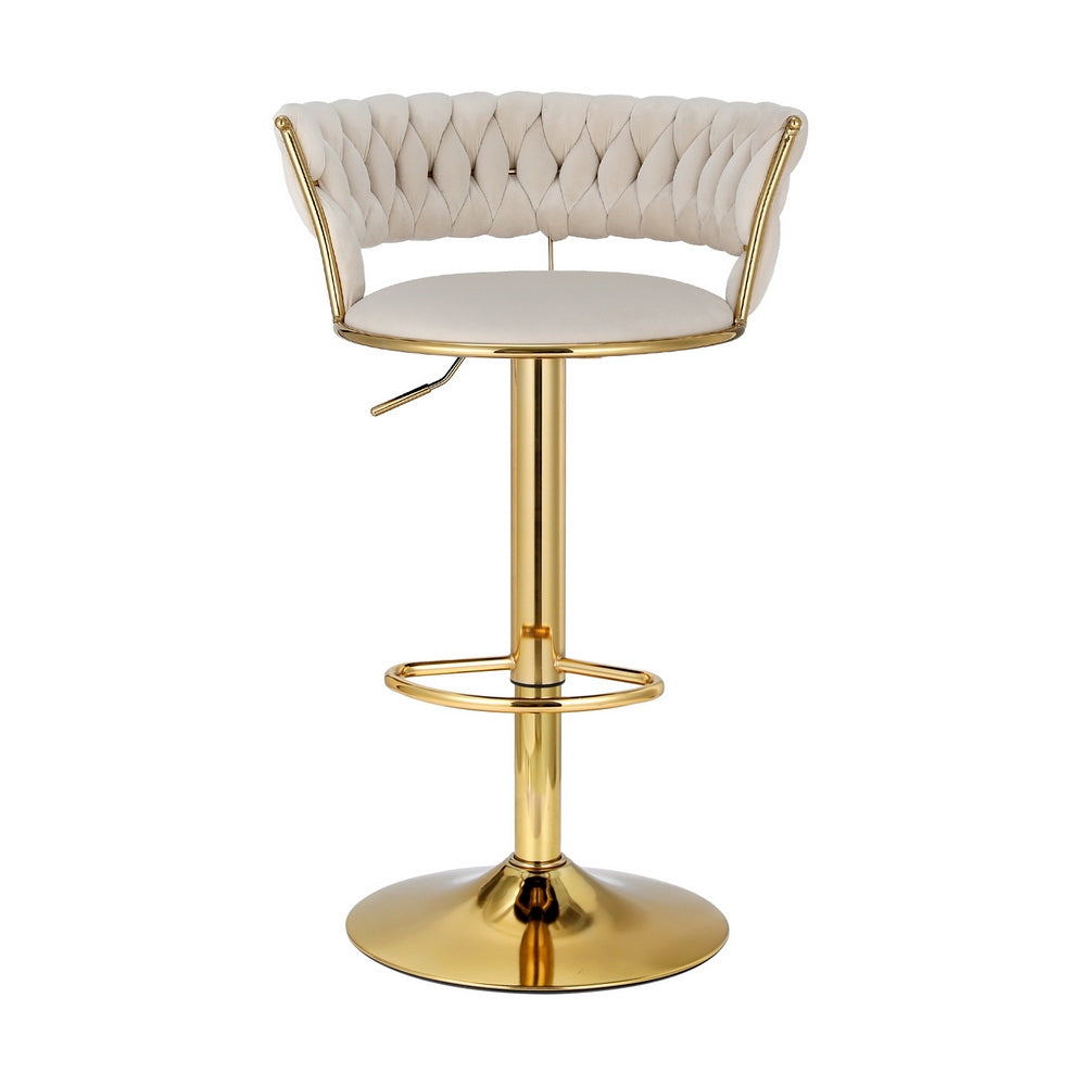 Bar Stools Gas Lift Velvet Woven Backrest Ivory - Velvet finish