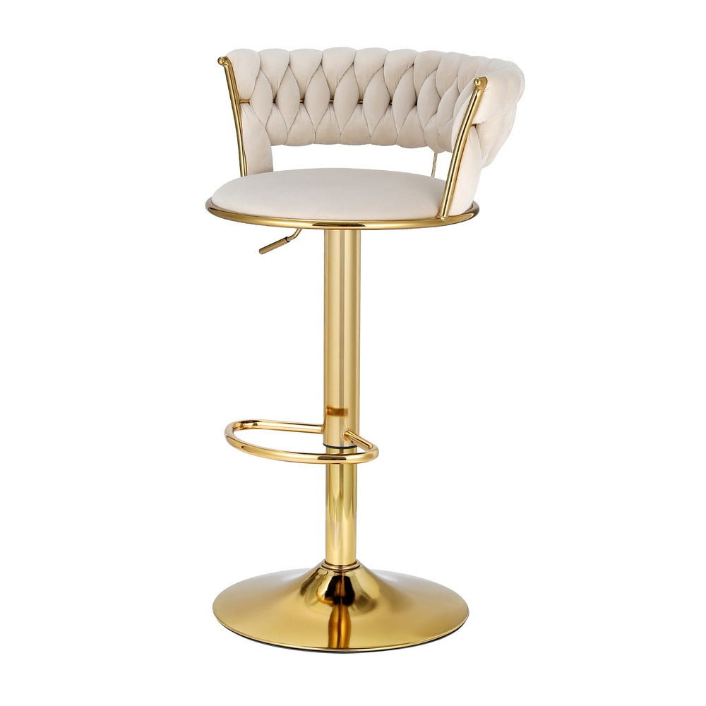 Bar Stools Gas Lift Velvet Woven Backrest Ivory | Velvet finish - photo 14