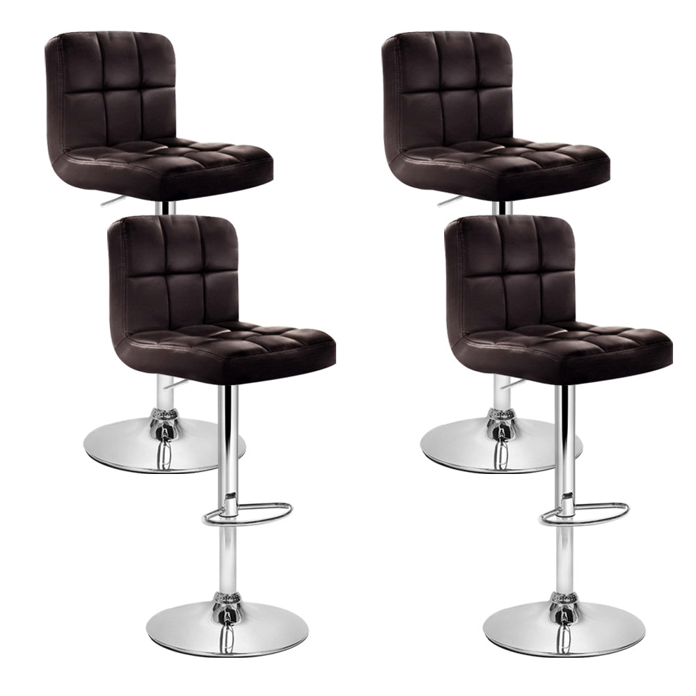 Brown colour - 4x Bar Stools Leather Gas Lift Brown