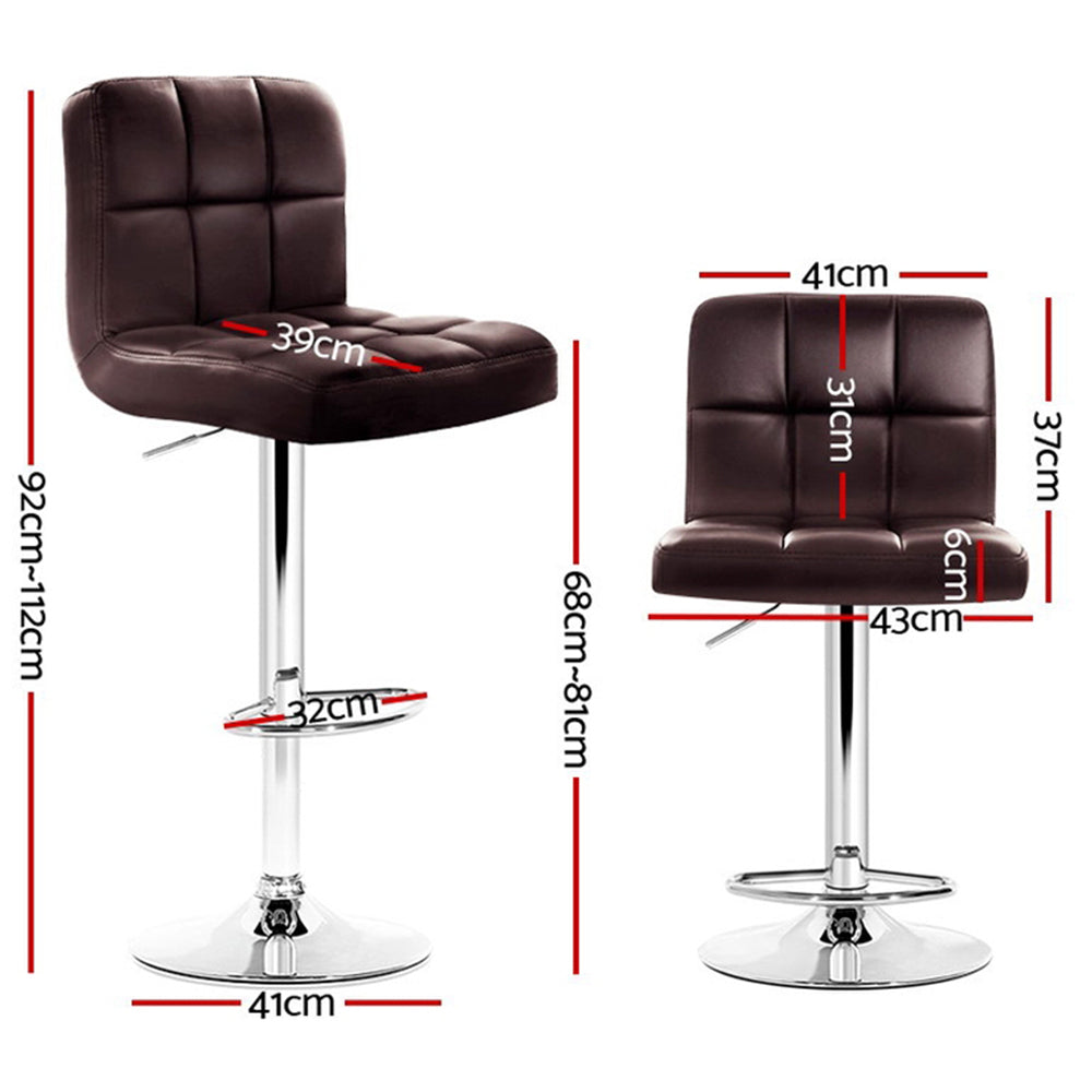 4x Bar Stools Leather Gas Lift Brown | Leather finish