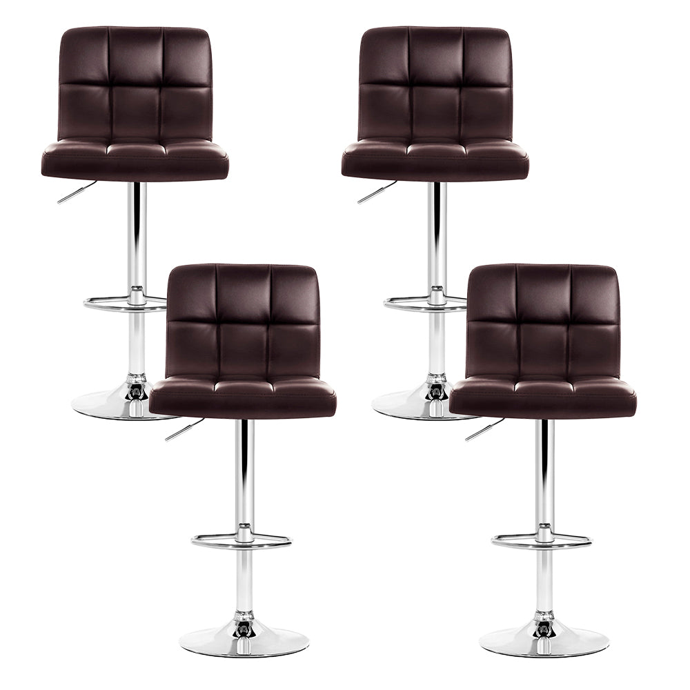 Table & Bar Stools - 4x Bar Stools Leather Gas Lift Brown