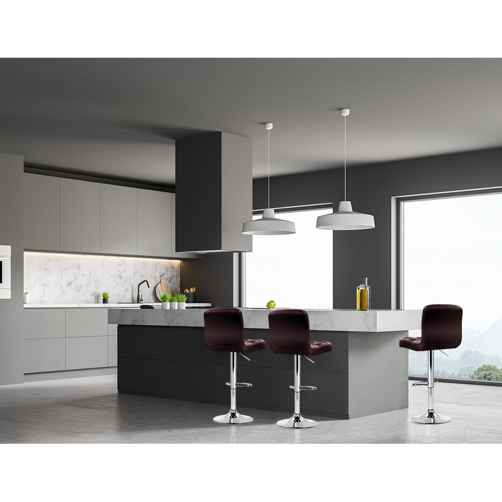 4x Bar Stools Leather Gas Lift Brown | Brown colour