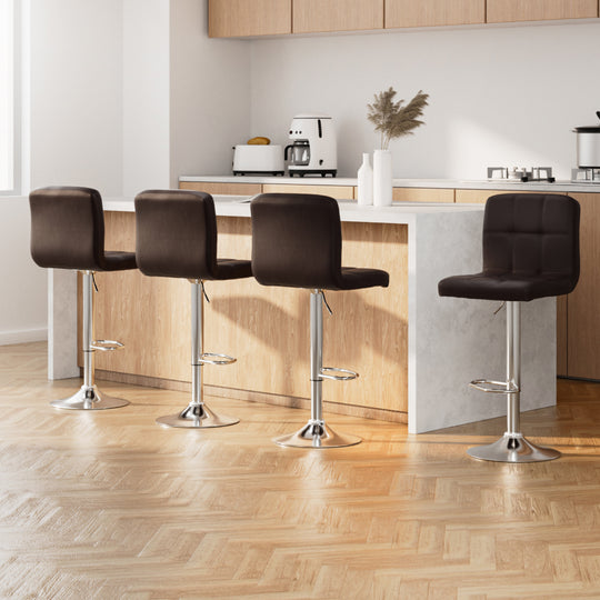 4x Bar Stools Leather Gas Lift Brown - Table & Bar Stools