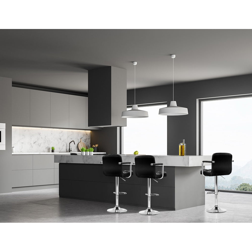 2x Black Leather Bar Stools Gas Lift with Armrest Kitchen Chairs