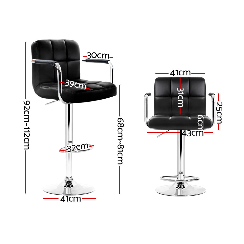 4x Leather Gas Lift Bar Stools with Armrest Black Swivel Kitchen Chairs