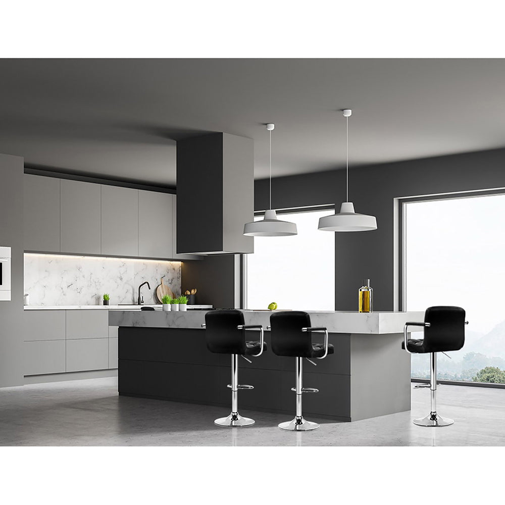 4x Leather Gas Lift Bar Stools with Armrest Black Swivel Kitchen Chairs