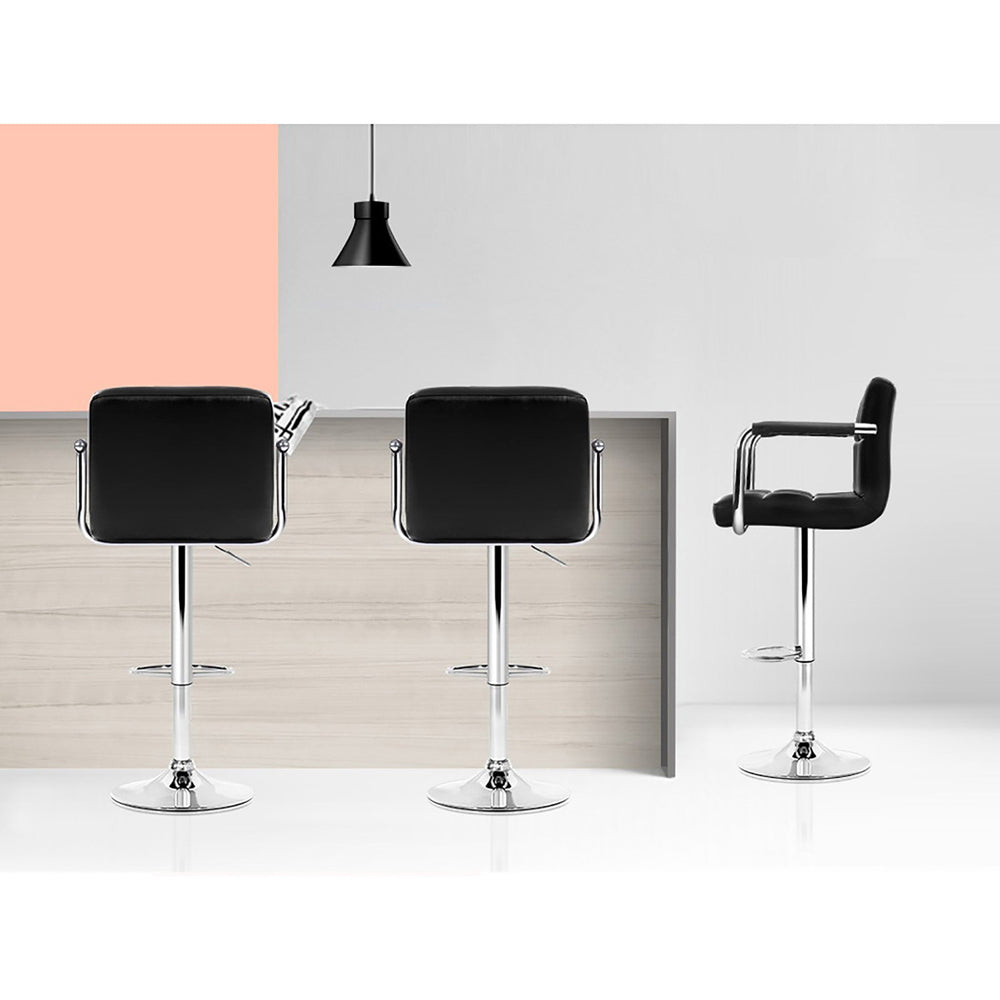 4x Leather Gas Lift Bar Stools with Armrest Black Swivel Kitchen Chairs