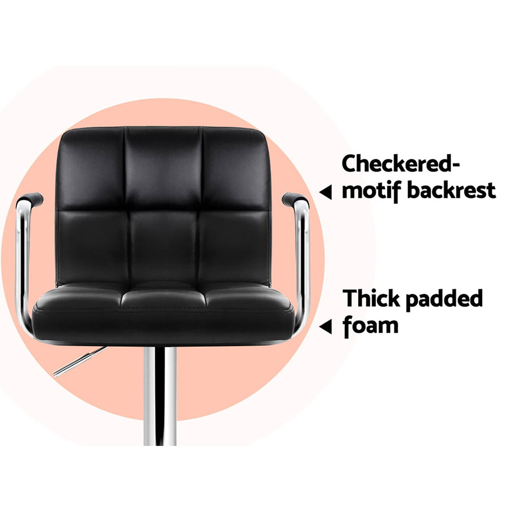 4x Leather Gas Lift Bar Stools with Armrest Black Swivel Kitchen Chairs
