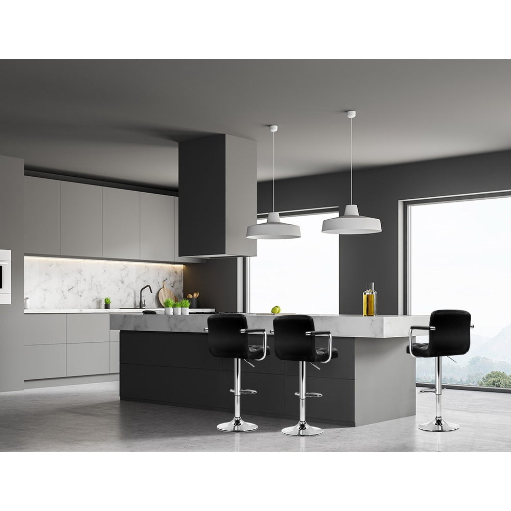 4x Leather Gas Lift Bar Stools with Armrest Black Swivel Kitchen Chairs