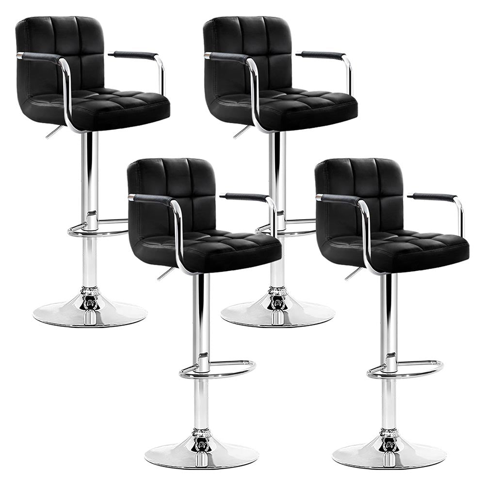 4x Leather Gas Lift Bar Stools with Armrest Black Swivel Kitchen Chairs