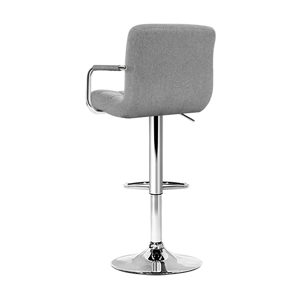 4X Bar Stools Fabric Gas Lift W/Armrest Grey | Fabric finish