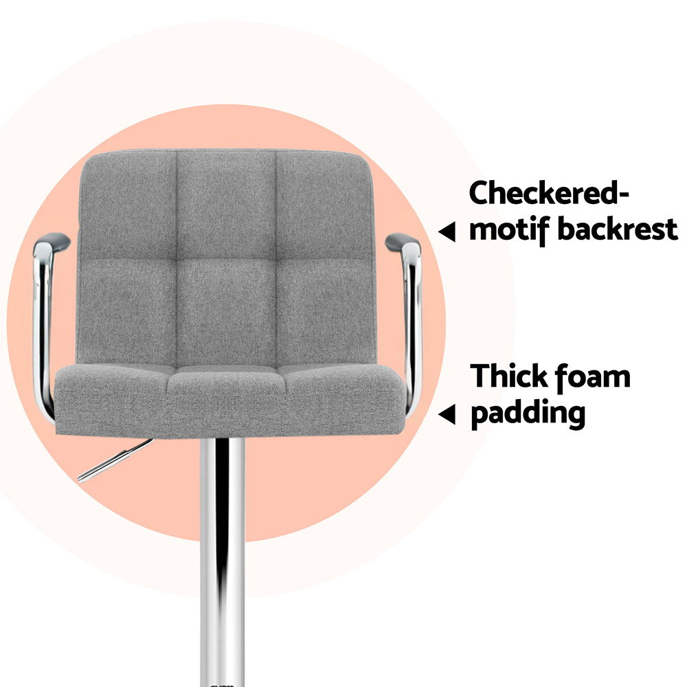 Fabric finish - 4X Bar Stools Fabric Gas Lift W/Armrest Grey