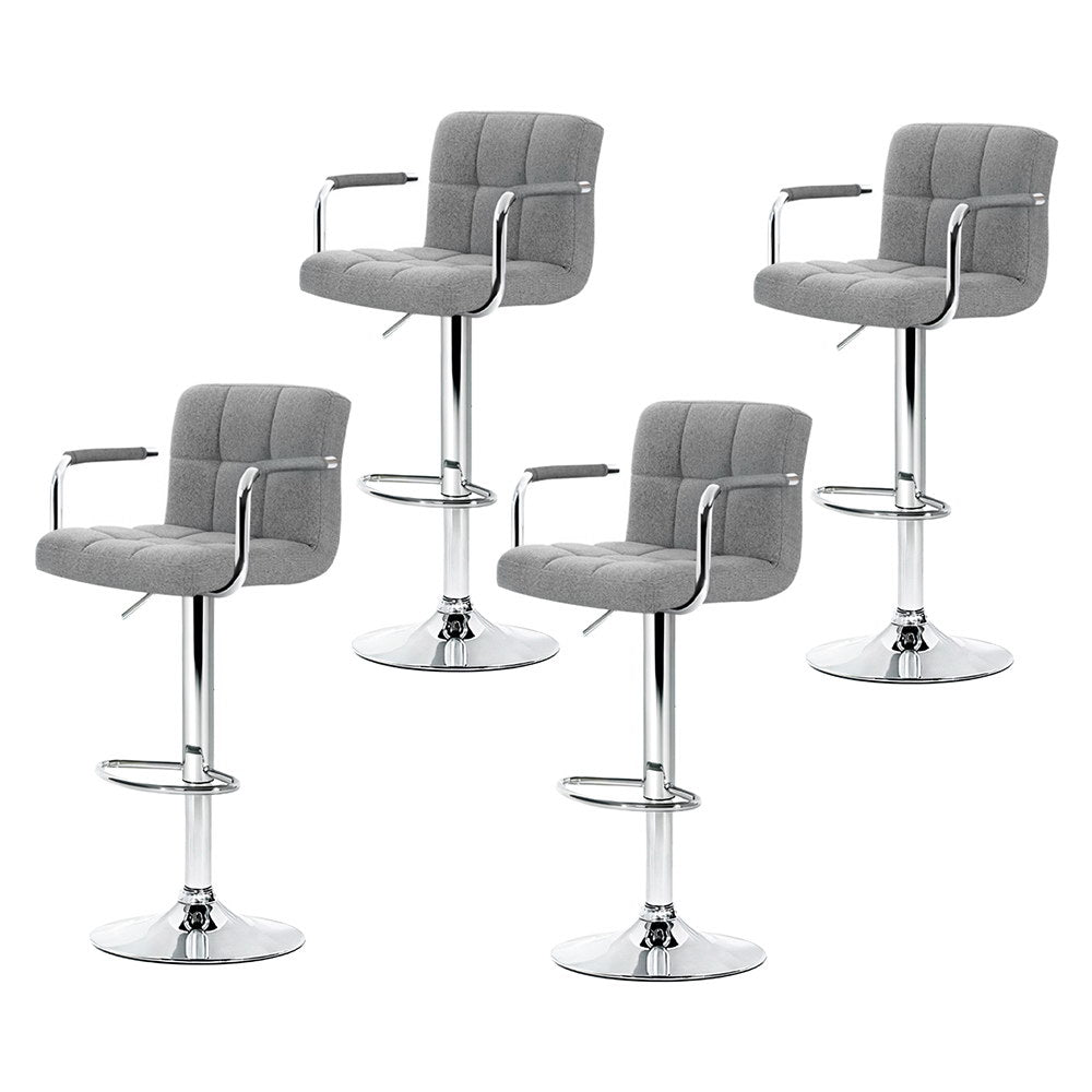 4X Bar Stools Fabric Gas Lift W/Armrest Grey | Grey colour