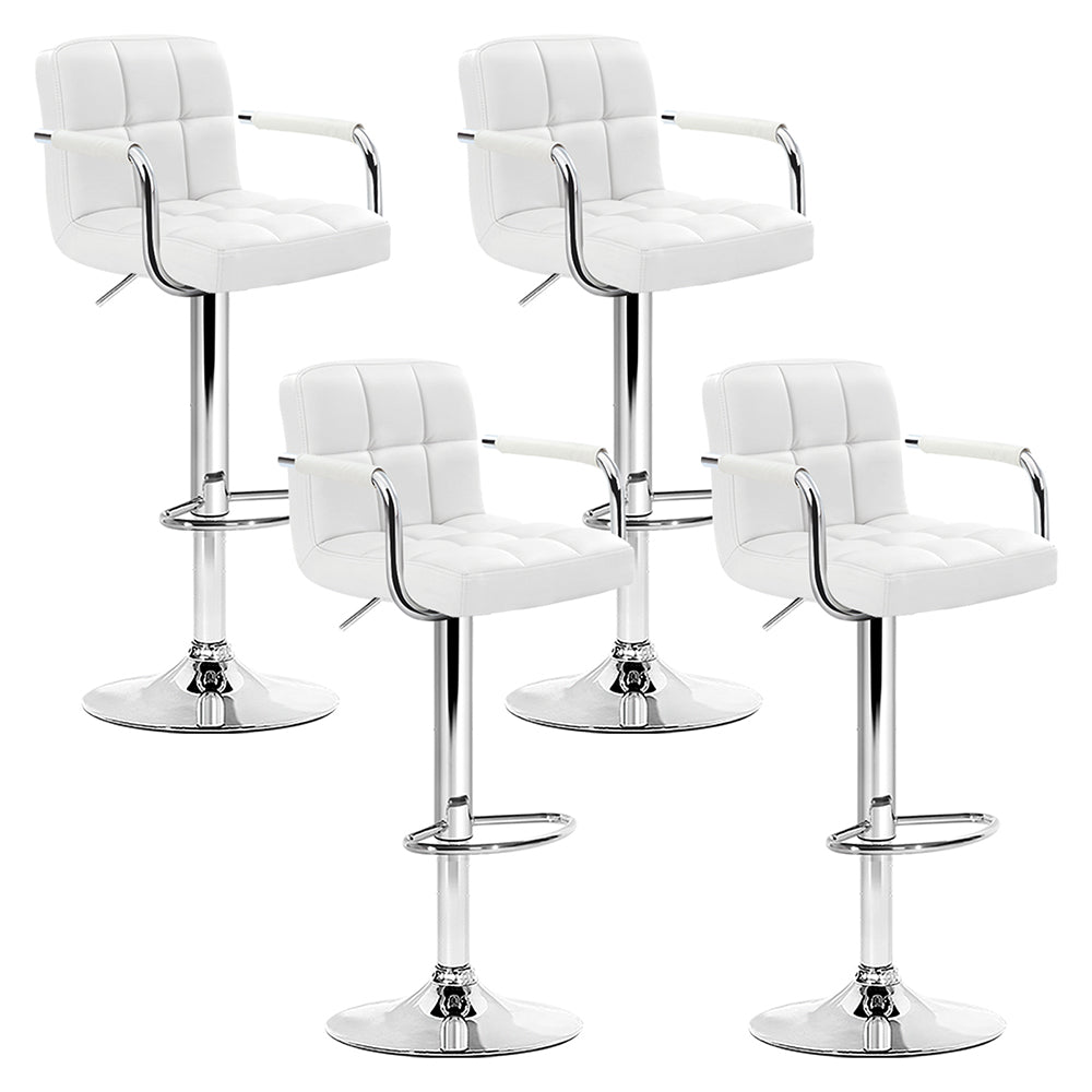 set of 4 Bar Stools Kitchen Swivel Bar Stool PU Leather Gas Lift Chairs White