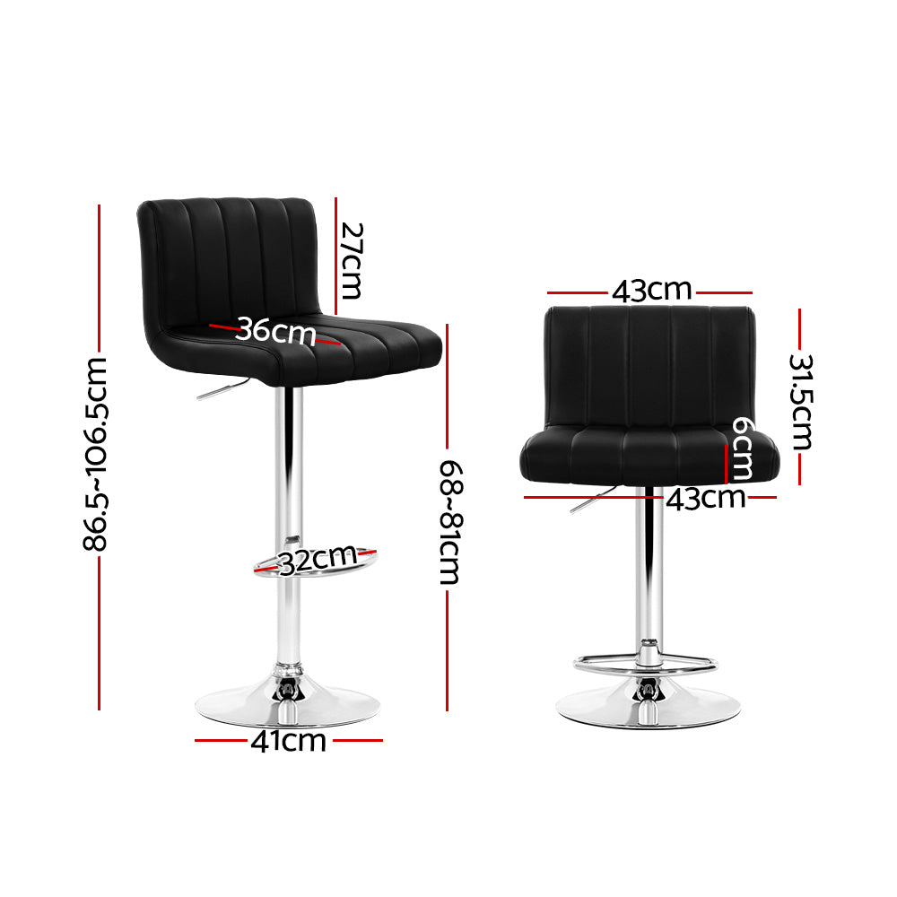 2x Leather Bar Stools Kitchen Chair Bar Stool Black Lana Gas Lift Swivel