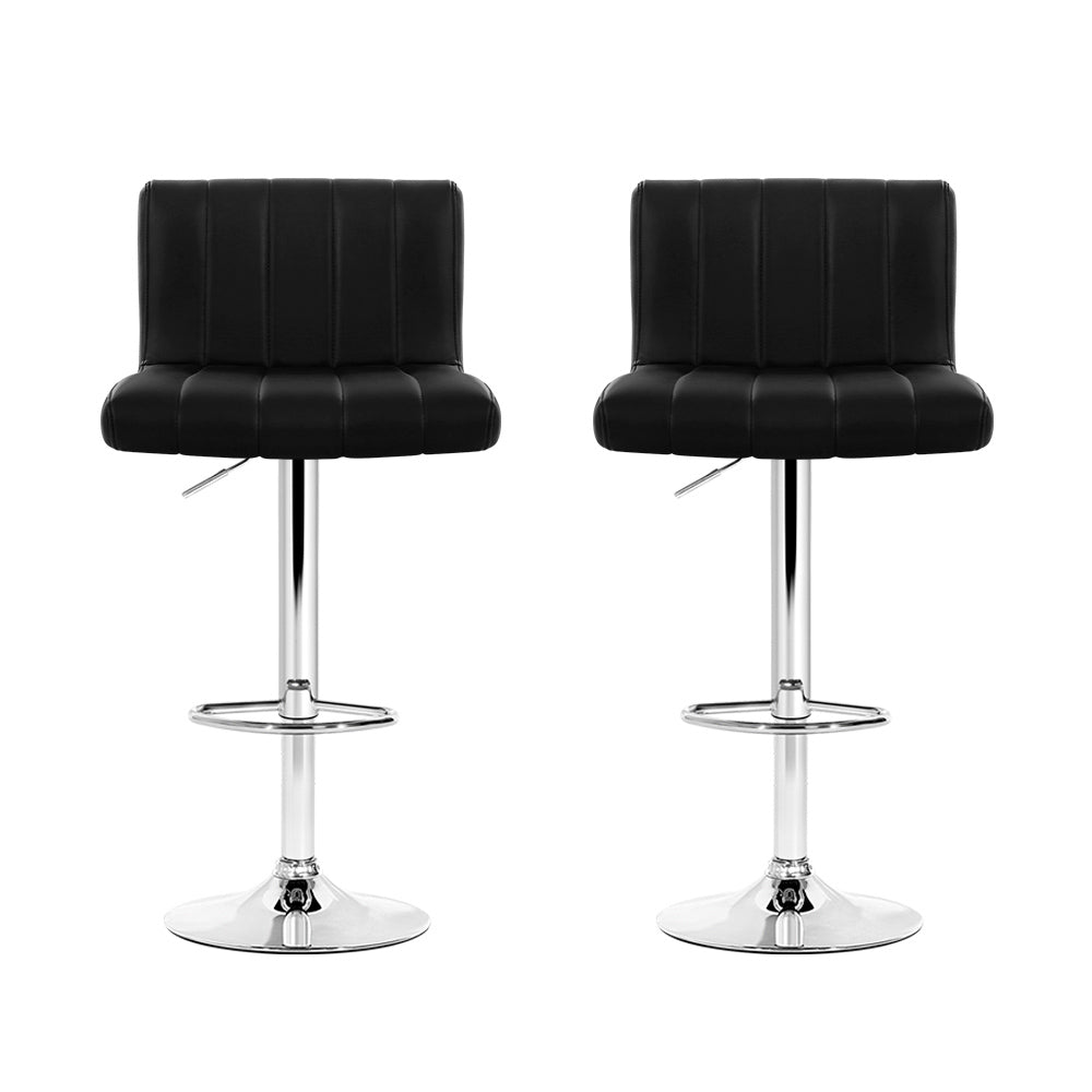2x Leather Bar Stools Kitchen Chair Bar Stool Black Lana Gas Lift Swivel