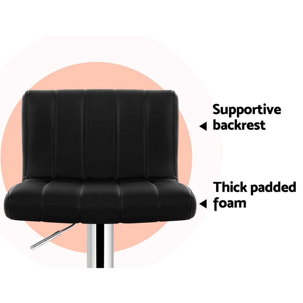 2x Leather Bar Stools Kitchen Chair Bar Stool Black Lana Gas Lift Swivel