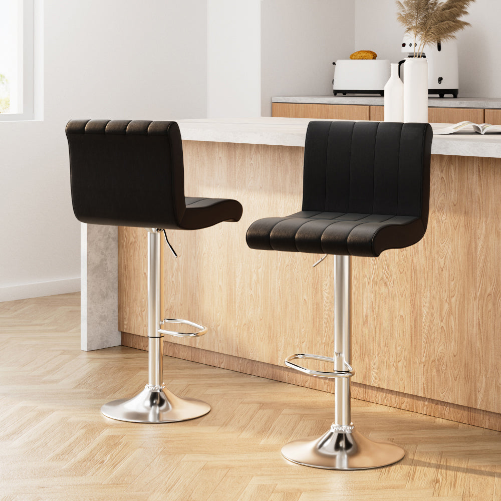 2x Leather Bar Stools Kitchen Chair Bar Stool Black Lana Gas Lift Swivel