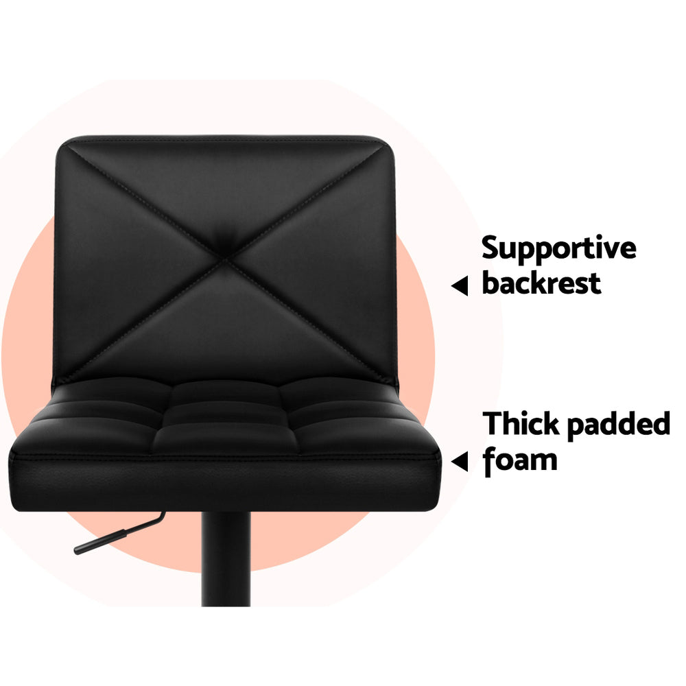4X Bar Stools Gas Lift Leather Chair Black