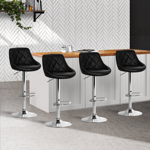 set of 4 PU Leather Gas Lift Chairs Black