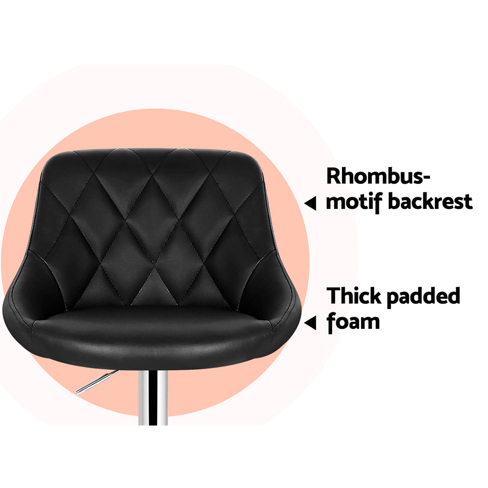 4x Bar Stools Leather Padded Gas Lift Black