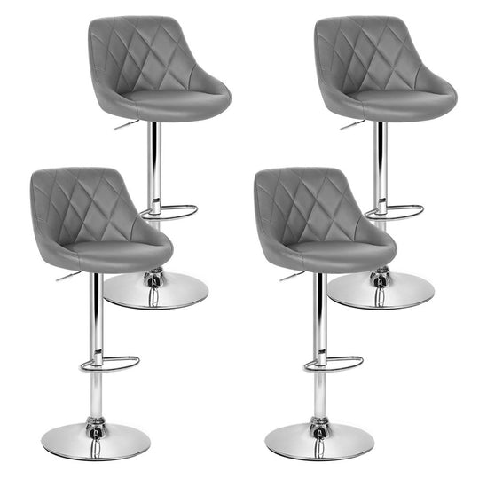 Set of 4 Bar Stools Grey PU Leather Gas Lift Swivel Kitchen Chairs - Table & Bar Stools