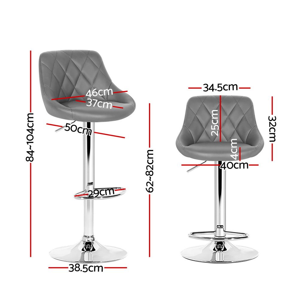 Set of 4 Bar Stools Grey PU Leather Gas Lift Swivel Kitchen Chairs
