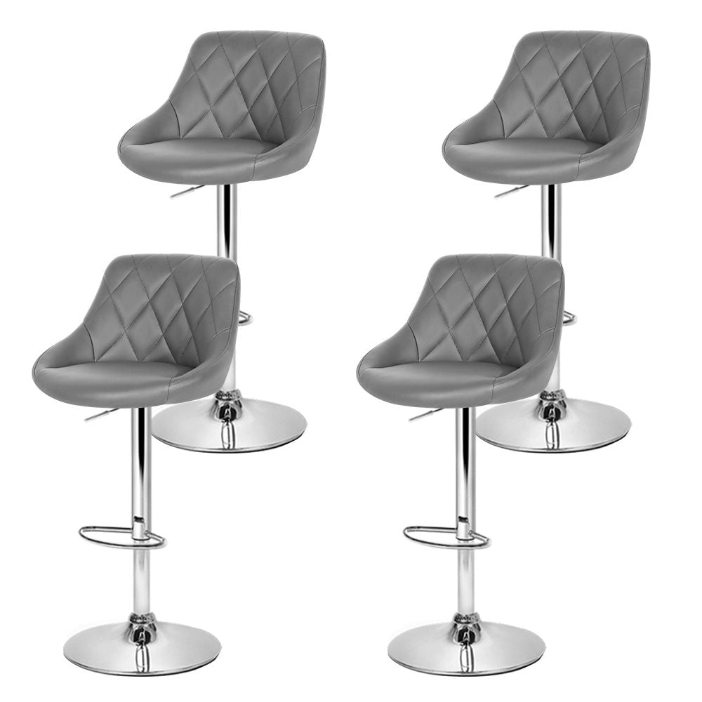Set of 4 Bar Stools Grey PU Leather Gas Lift Swivel Kitchen Chairs