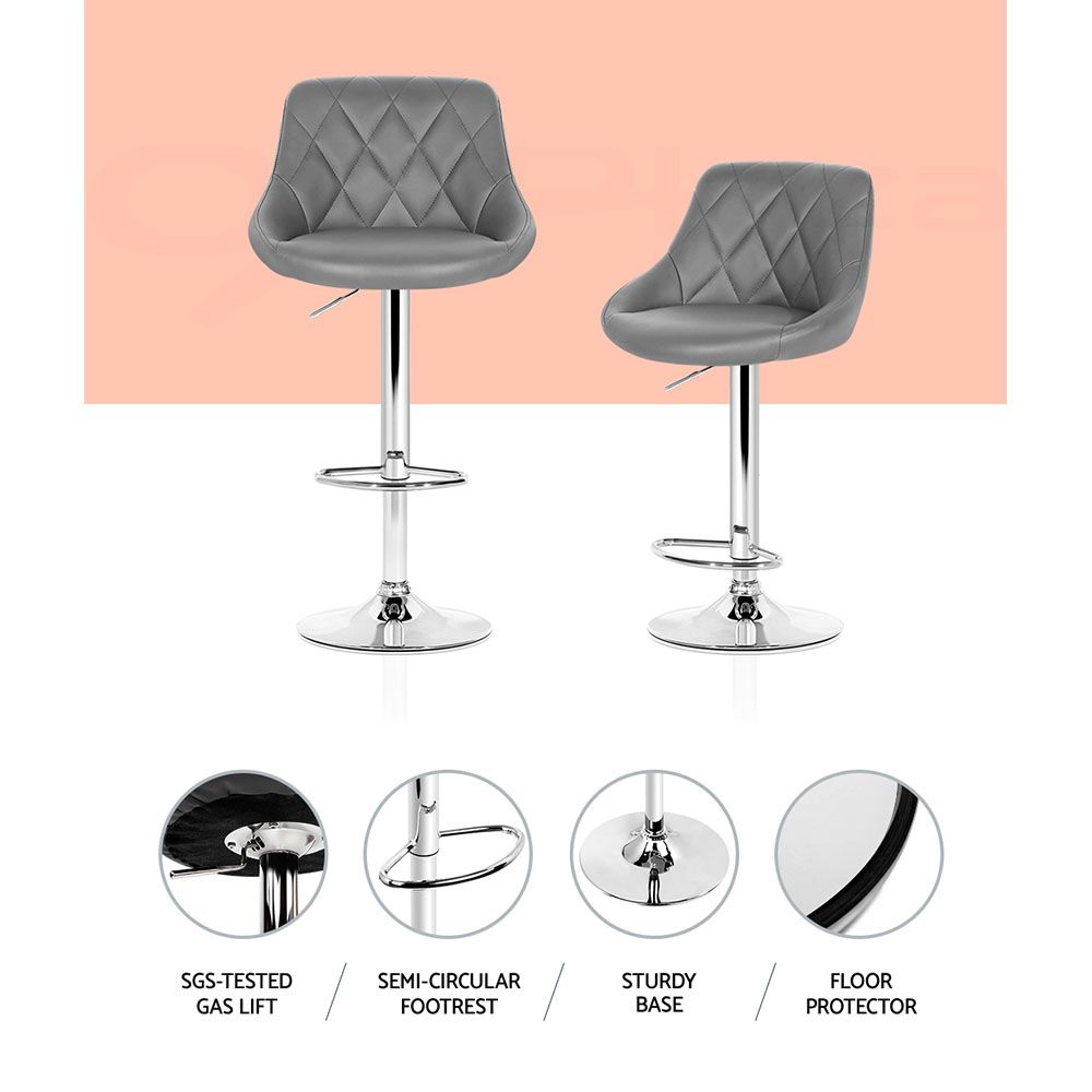 Set of 4 Bar Stools Grey PU Leather Gas Lift Swivel Kitchen Chairs