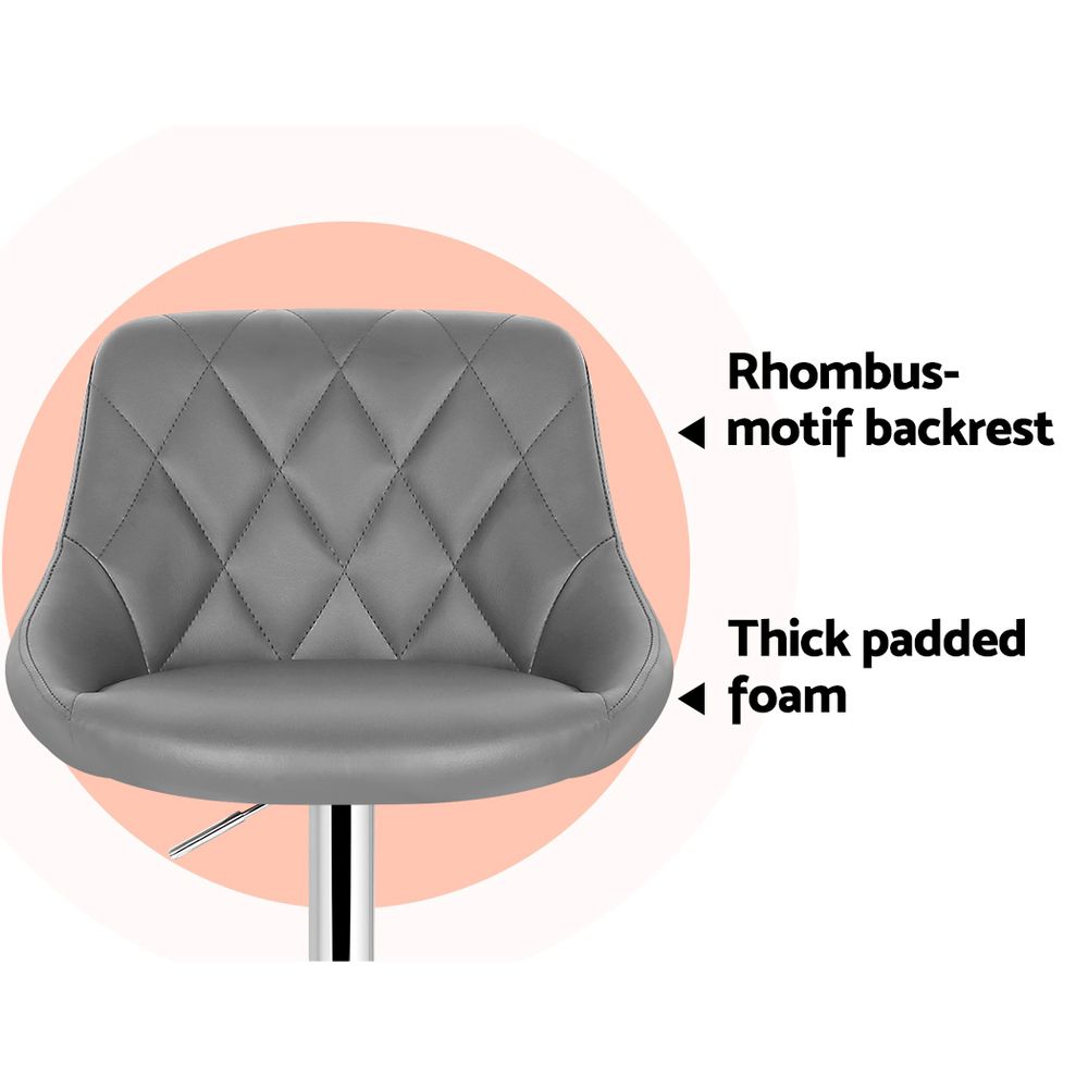 Set of 4 Bar Stools Grey PU Leather Gas Lift Swivel Kitchen Chairs